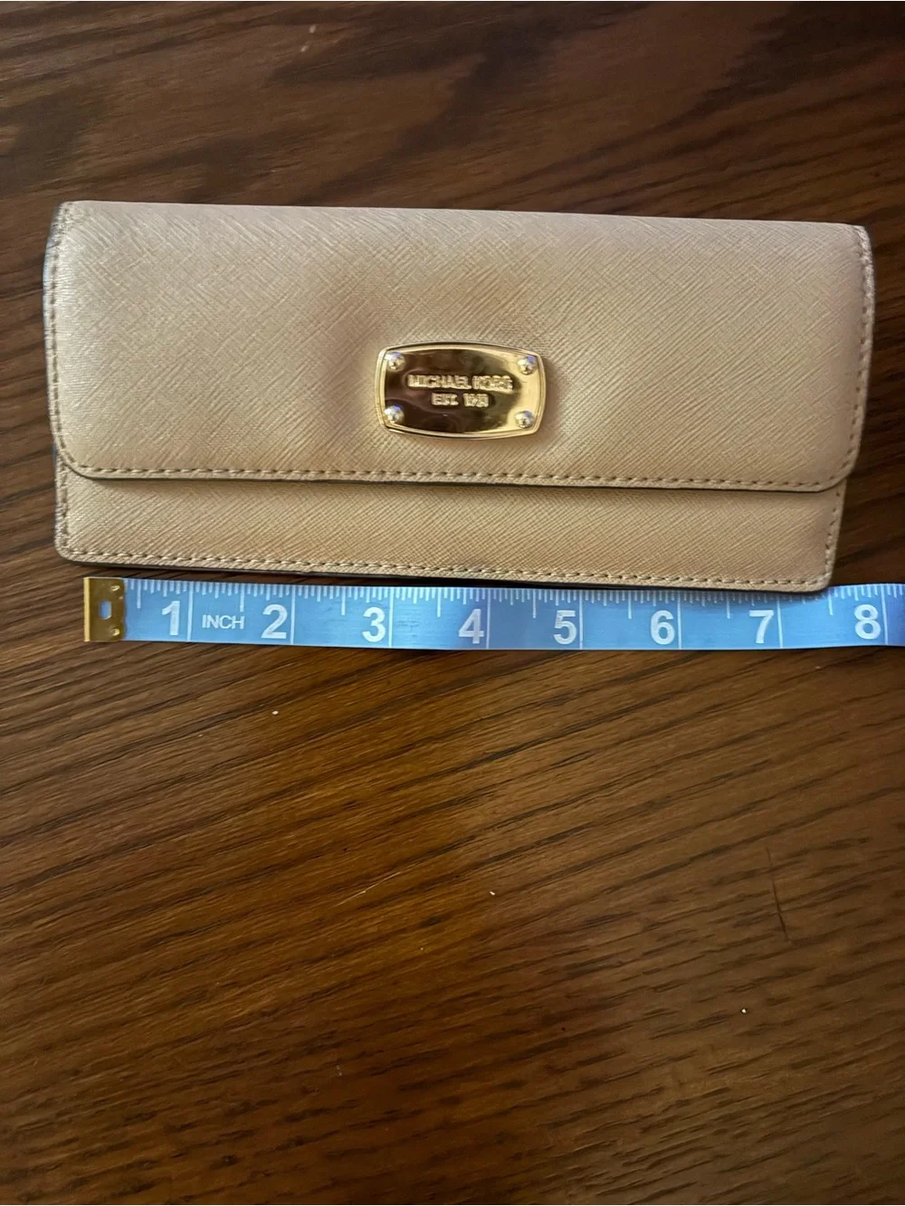 Michael Kors Taupe Saffiano Leather Continental Wallet with Gold Plaque